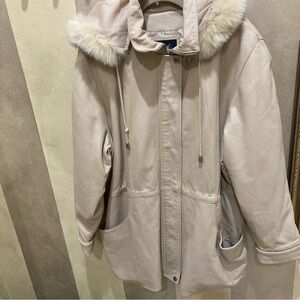 Leather Coat w/fox Trimmed Hood-XL